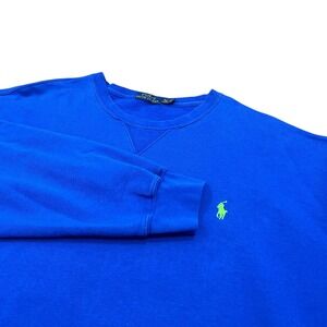 Polo Ralph Lauren Mens XLT Blue Crewneck Sweatshirt Neon Green Pony Logo Fleece